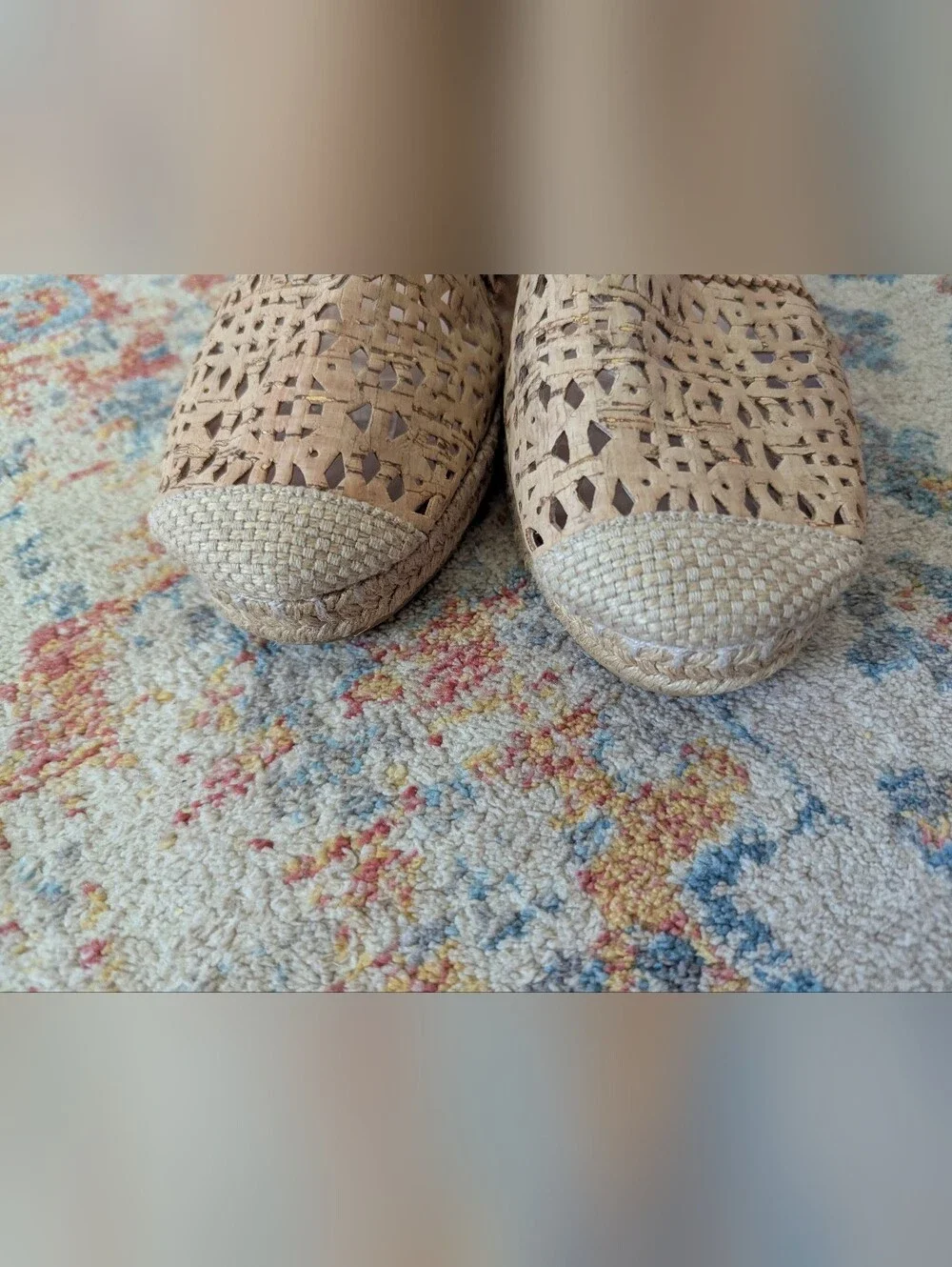 Stuart Weitzman Womens 9.5 M Ozarks Gold Fleck Cork Espadrille Flats Ankle Strap